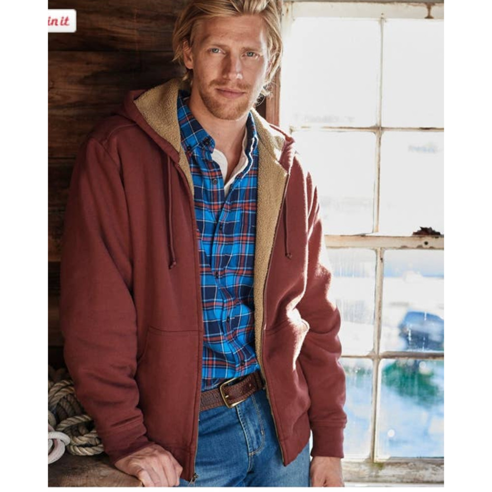 L.L. Bean Mens Katahdin Iron Works Heavyweight Hooded Sherpa Cotton Sweatshirt